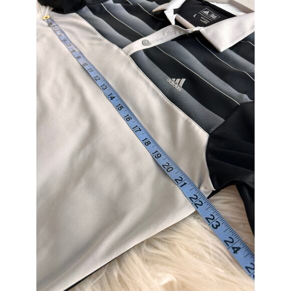 Adidas Men's Striped Golf Polo Shirt Short Sleeve Sports Black & Gray Size Large - Picture 10 of 11